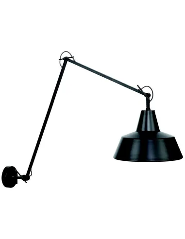 Wandlamp ijzer Chicago h.80cm/l.60-130cm, kap dia.36xh.24cm, mat zwart